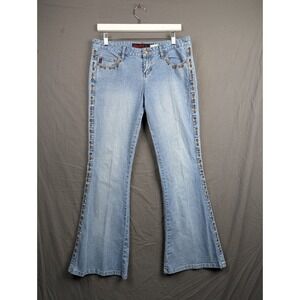 Mudd Flare Jeans Womens 9 Light Wash Blue Denim Lace Up Grommet Y2K